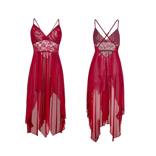 Lace-panel High-slit Nightgown